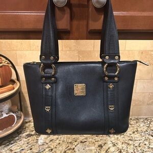 MCM Black Leather Tote Bag